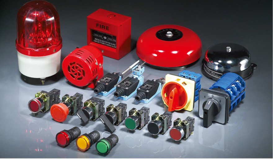 Lámparas Indicadoras, Interruptores de botón, Luces de advertencia y Sirenas